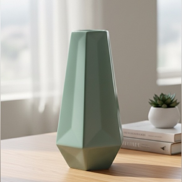 IKEA Älmhult Ceramic Decorative Vase Geometric Pastel Blue Turquoise Green 8” - Picture 1 of 8